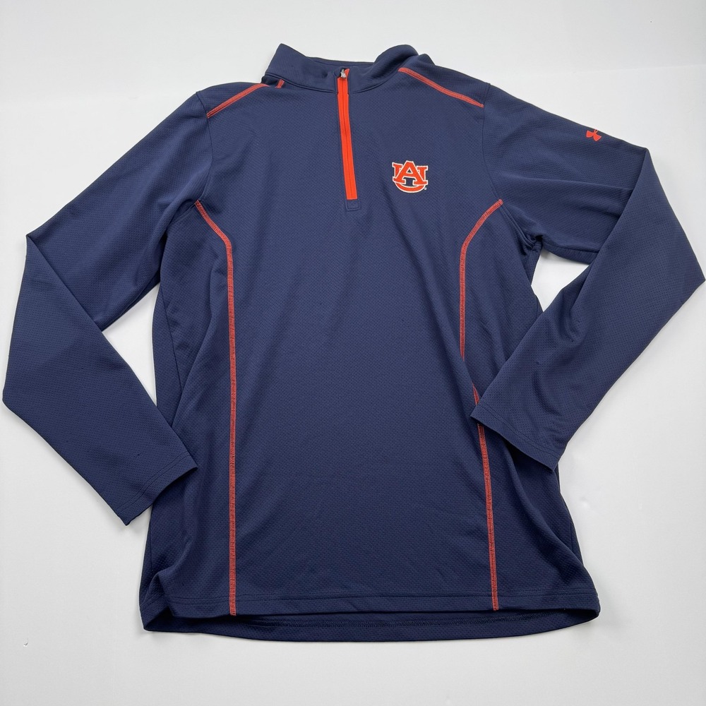 Auburn Tigers Under Armour Mens Large Navy Blue NCAA Football 1/4 Zip Pullover